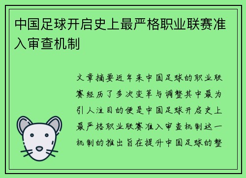 中国足球开启史上最严格职业联赛准入审查机制 中国足球开启史上最严格职业联赛准入审查机制