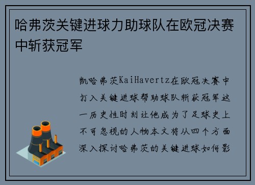 哈弗茨关键进球力助球队在欧冠决赛中斩获冠军